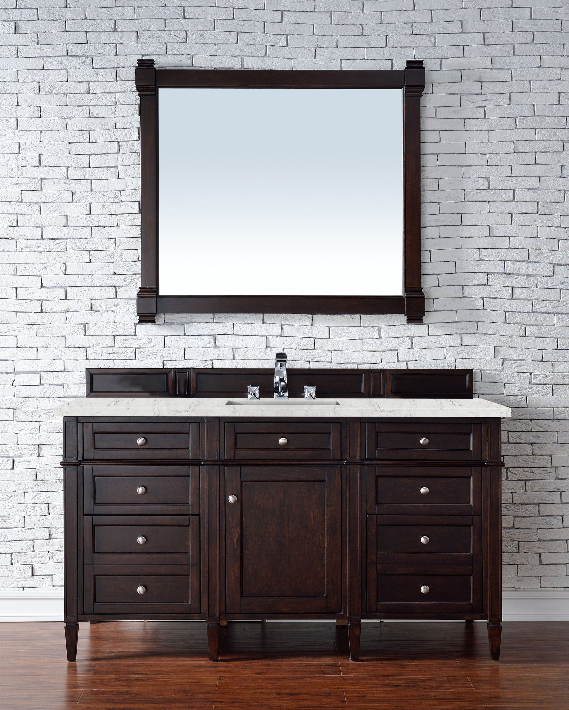 James Martin Vanities Brittany 60" Burnished Mahogany Single Vanity With 3 cm Eternal Jasmine Pearl Silestone Top and FreePower Wireless Charger