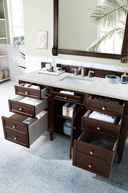 James Martin Vanities Brittany 60" Burnished Mahogany Single Vanity With 3 cm Eternal Jasmine Pearl Silestone Top and FreePower Wireless Charger