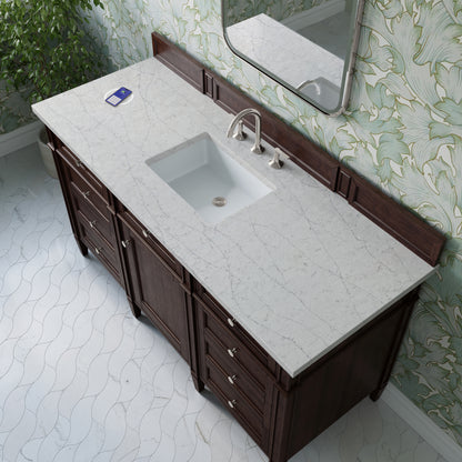 James Martin Vanities Brittany 60" Burnished Mahogany Single Vanity With 3 cm Eternal Jasmine Pearl Silestone Top and FreePower Wireless Charger