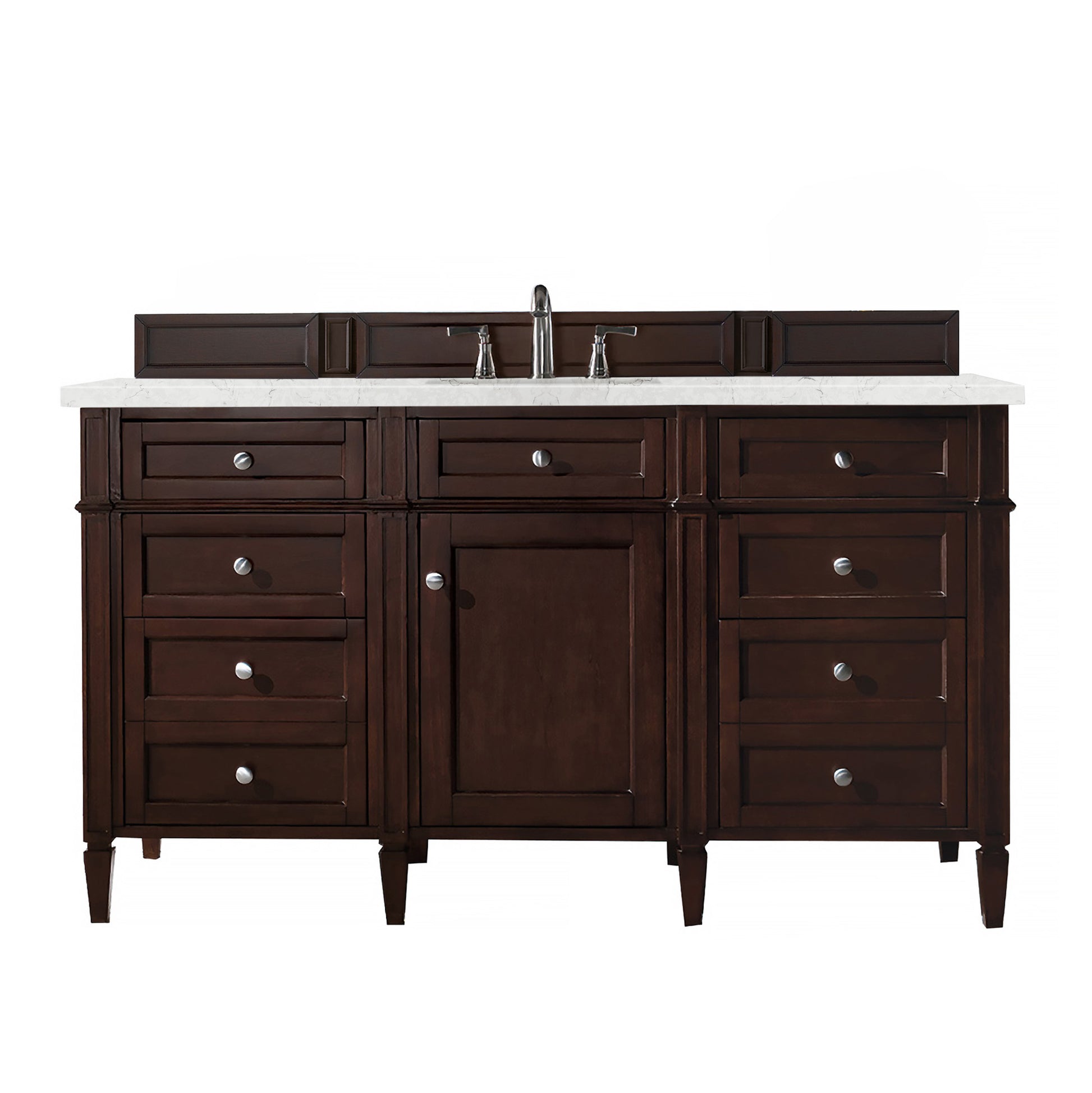 James Martin Vanities Brittany 60" Burnished Mahogany Single Vanity With 3 cm Eternal Jasmine Pearl Silestone Top and FreePower Wireless Charger