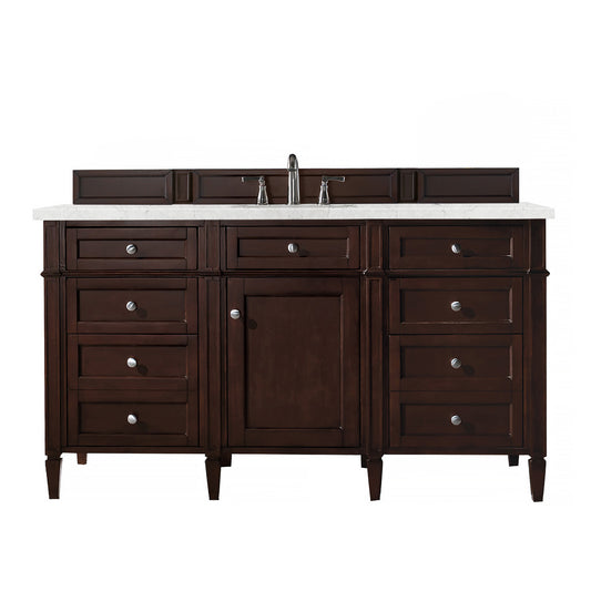 James Martin Vanities Brittany 60" Burnished Mahogany Single Vanity With 3 cm Eternal Jasmine Pearl Silestone Top and FreePower Wireless Charger