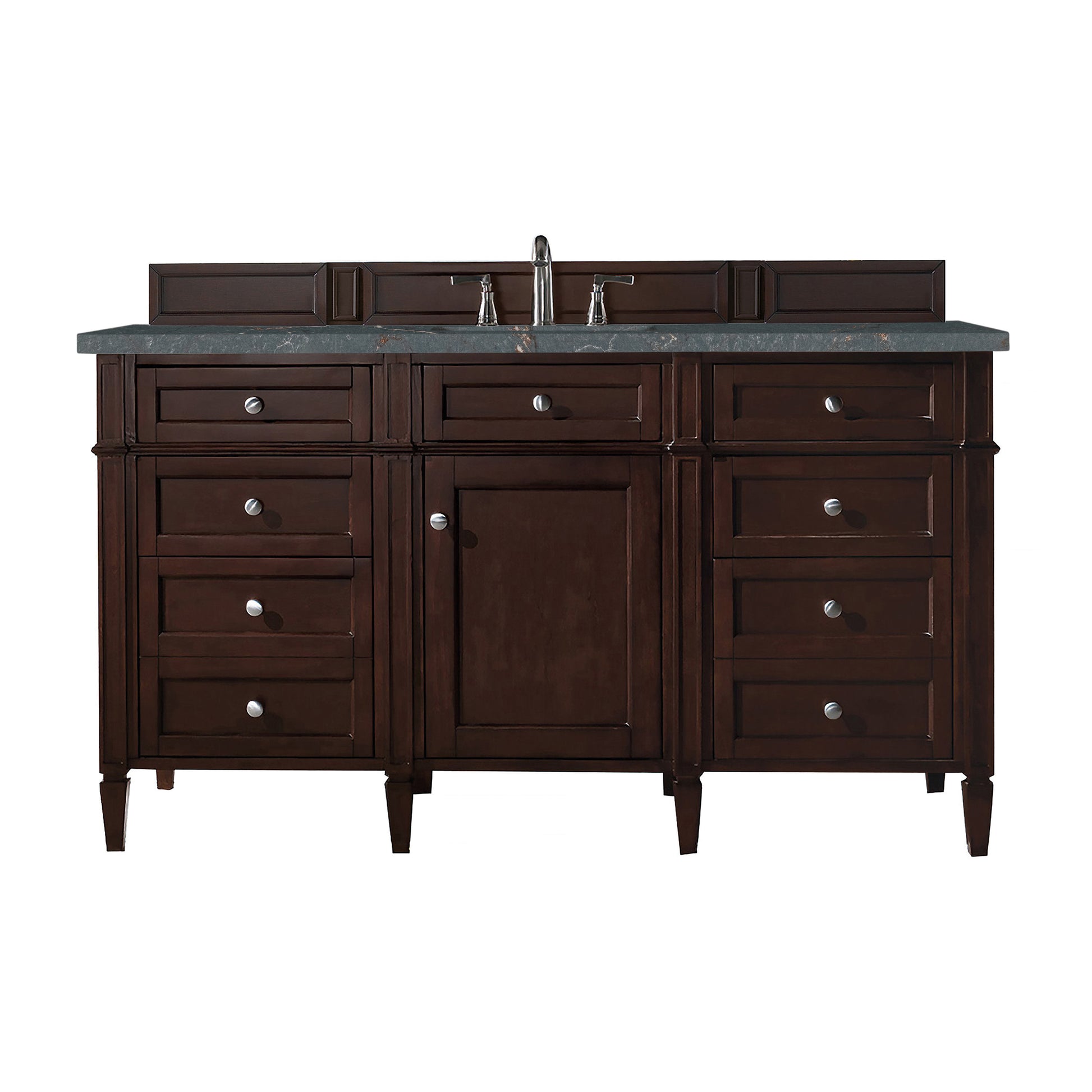 James Martin Vanities Brittany 60" Burnished Mahogany Single Vanity With 3 cm Parisien Bleu Silestone Top and FreePower Wireless Charger