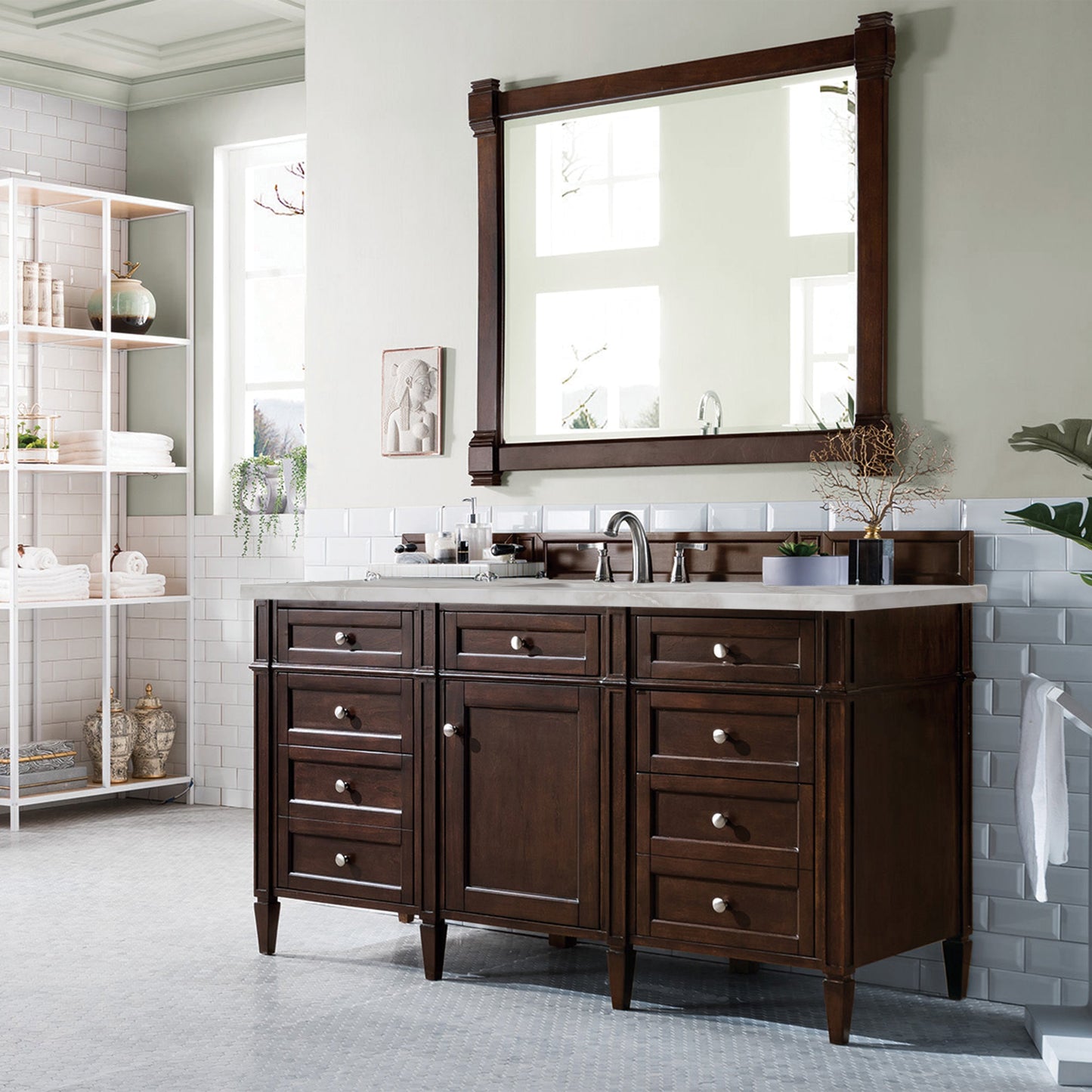 James Martin Vanities Brittany 60" Burnished Mahogany Single Vanity With 3 cm Victorian Silver Quartz Top