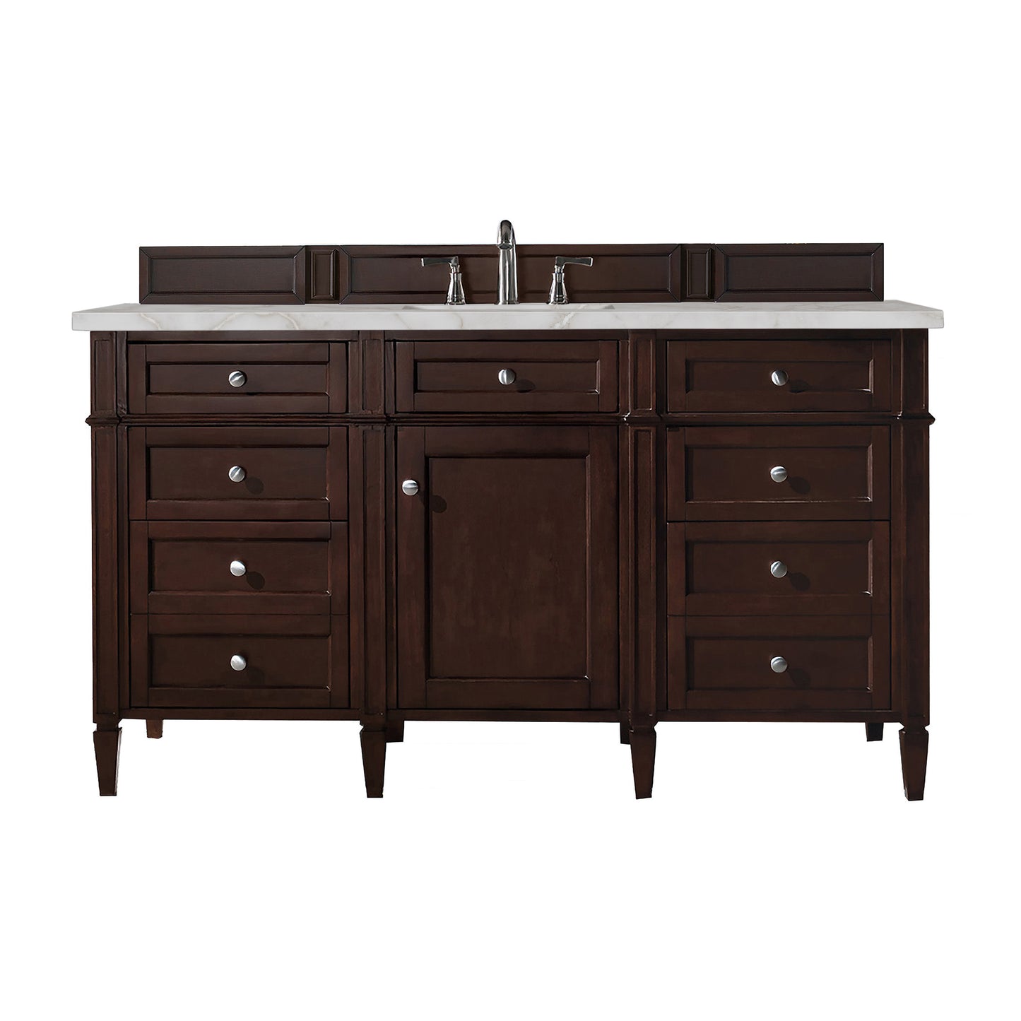 James Martin Vanities Brittany 60" Burnished Mahogany Single Vanity With 3 cm Victorian Silver Silestone Top and FreePower Wireless Charger