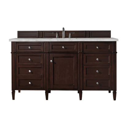 James Martin Vanities Brittany 60" Burnished Mahogany Single Vanity With 3 cm Victorian Silver Silestone Top and FreePower Wireless Charger