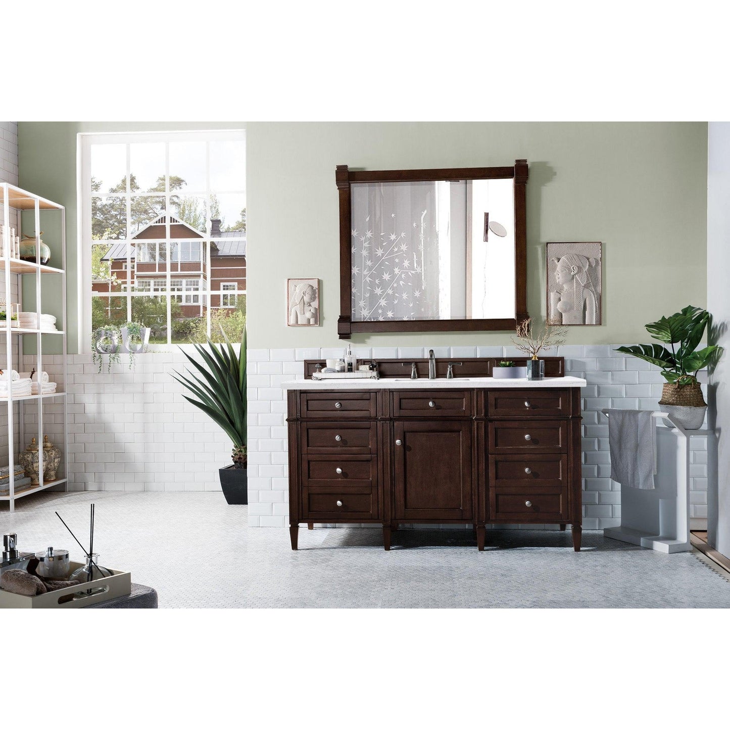 James Martin Vanities Brittany 60" Burnished Mahogany Single Vanity With 3cm Arctic Fall Solid Surface Top