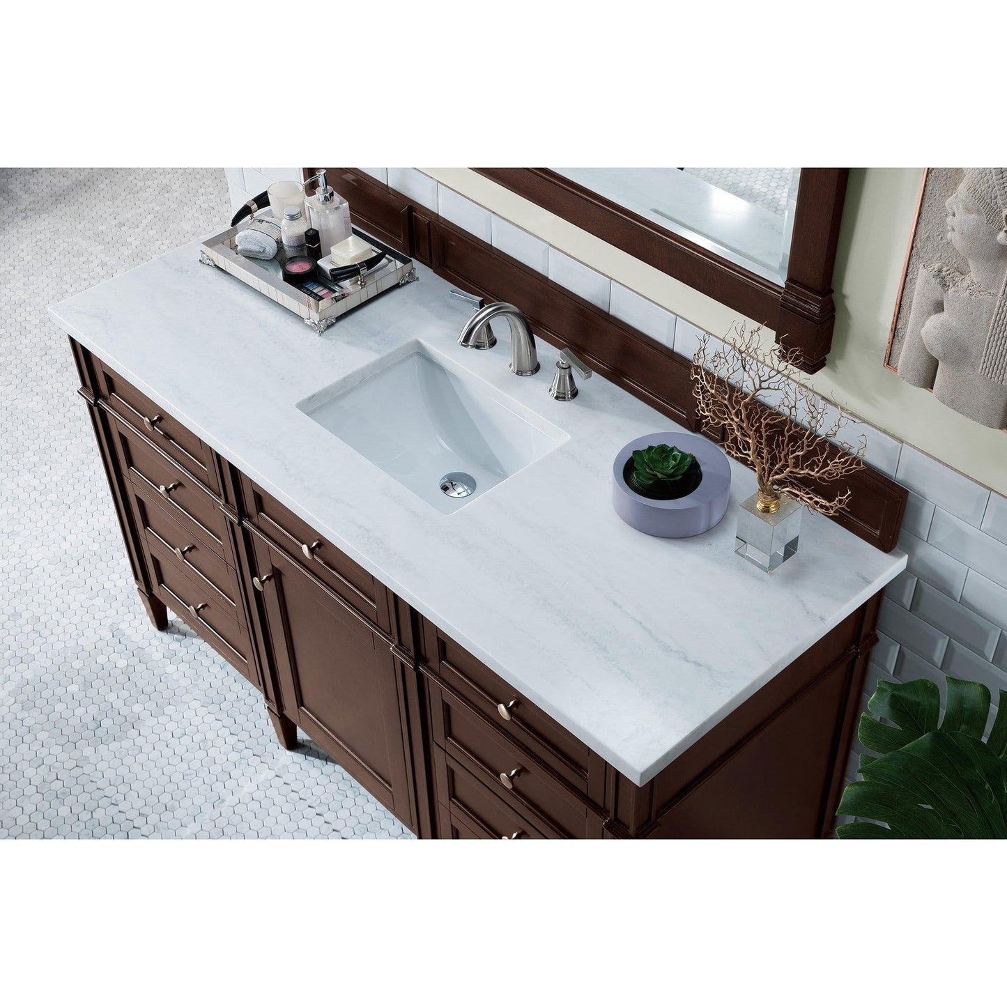 James Martin Vanities Brittany 60" Burnished Mahogany Single Vanity With 3cm Arctic Fall Solid Surface Top