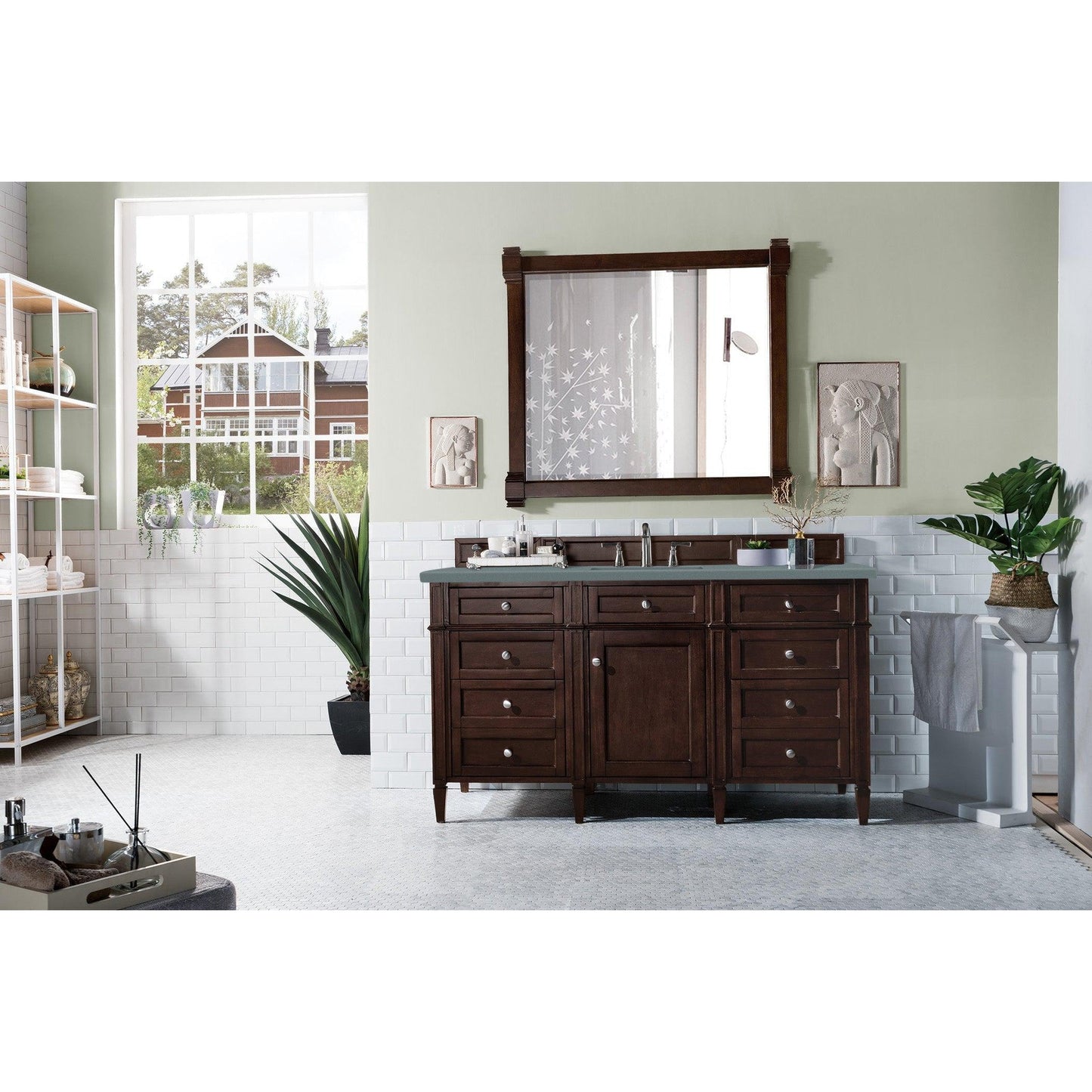 James Martin Vanities Brittany 60" Burnished Mahogany Single Vanity With 3cm Cala Blue Quartz Top