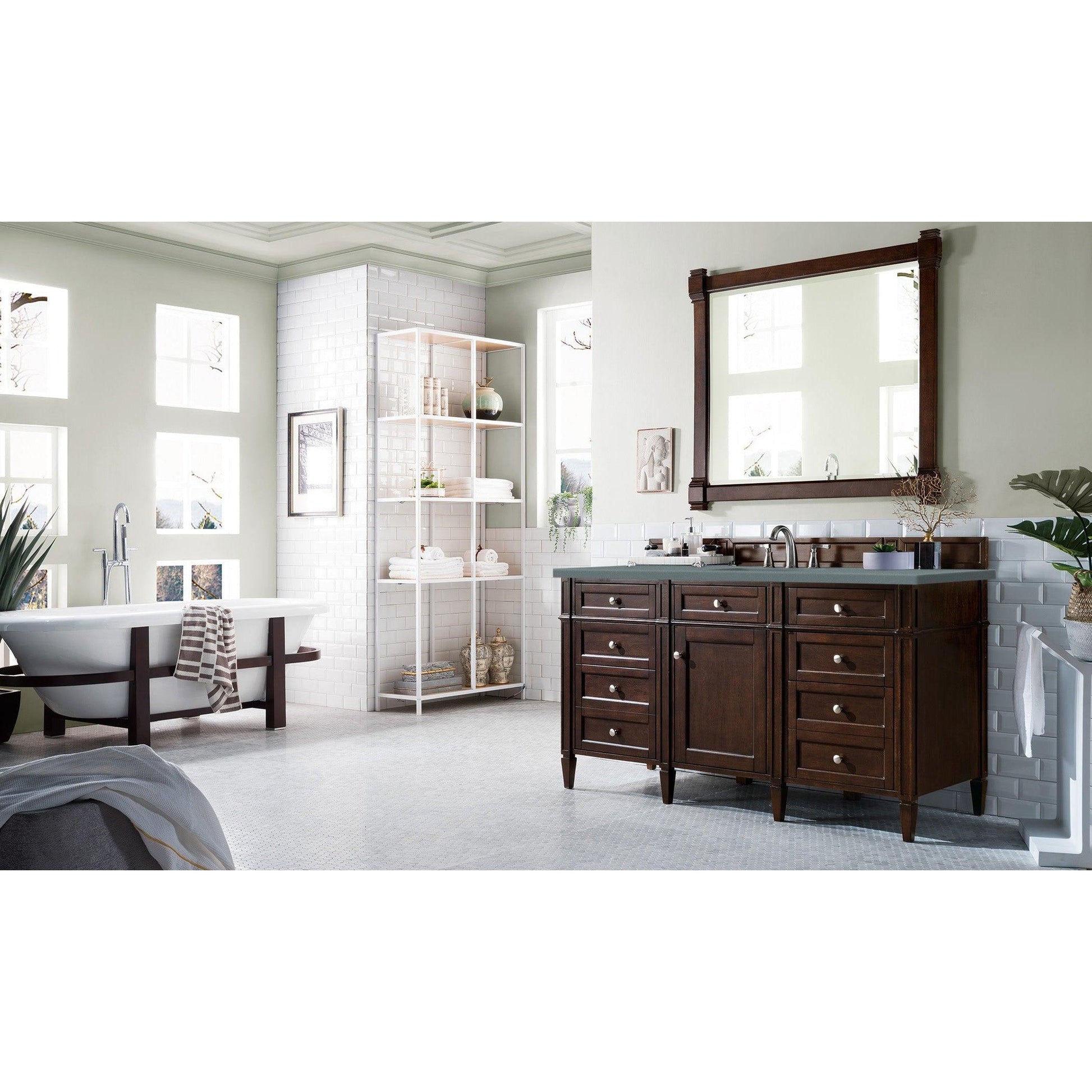 James Martin Vanities Brittany 60" Burnished Mahogany Single Vanity With 3cm Cala Blue Quartz Top