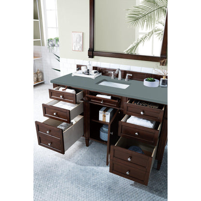 James Martin Vanities Brittany 60" Burnished Mahogany Single Vanity With 3cm Cala Blue Quartz Top