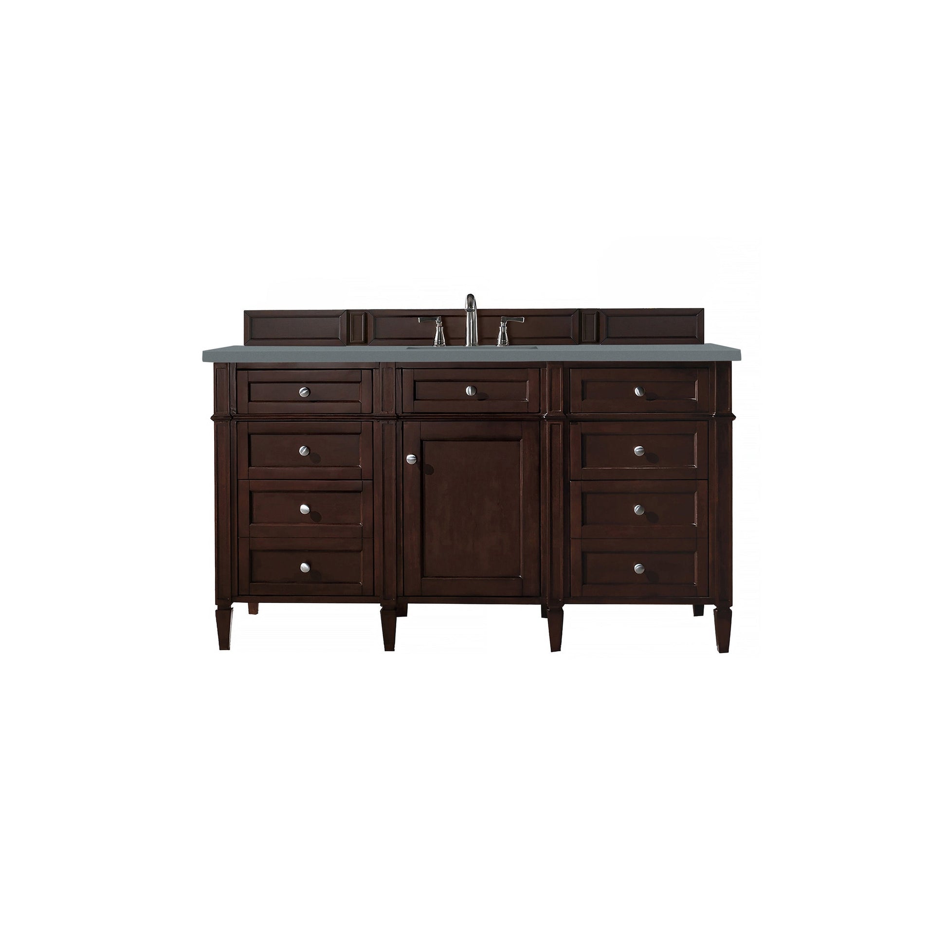 James Martin Vanities Brittany 60" Burnished Mahogany Single Vanity With 3cm Cala Blue Quartz Top