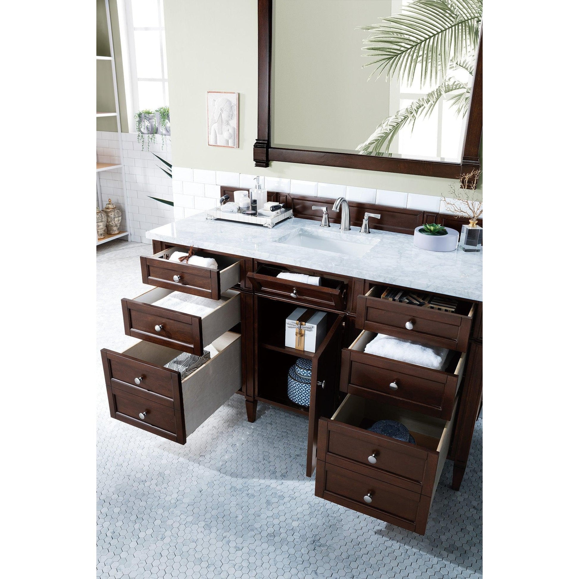 James Martin Vanities Brittany 60" Burnished Mahogany Single Vanity With 3cm Carrara Marble Top