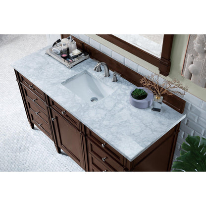 James Martin Vanities Brittany 60" Burnished Mahogany Single Vanity With 3cm Carrara Marble Top