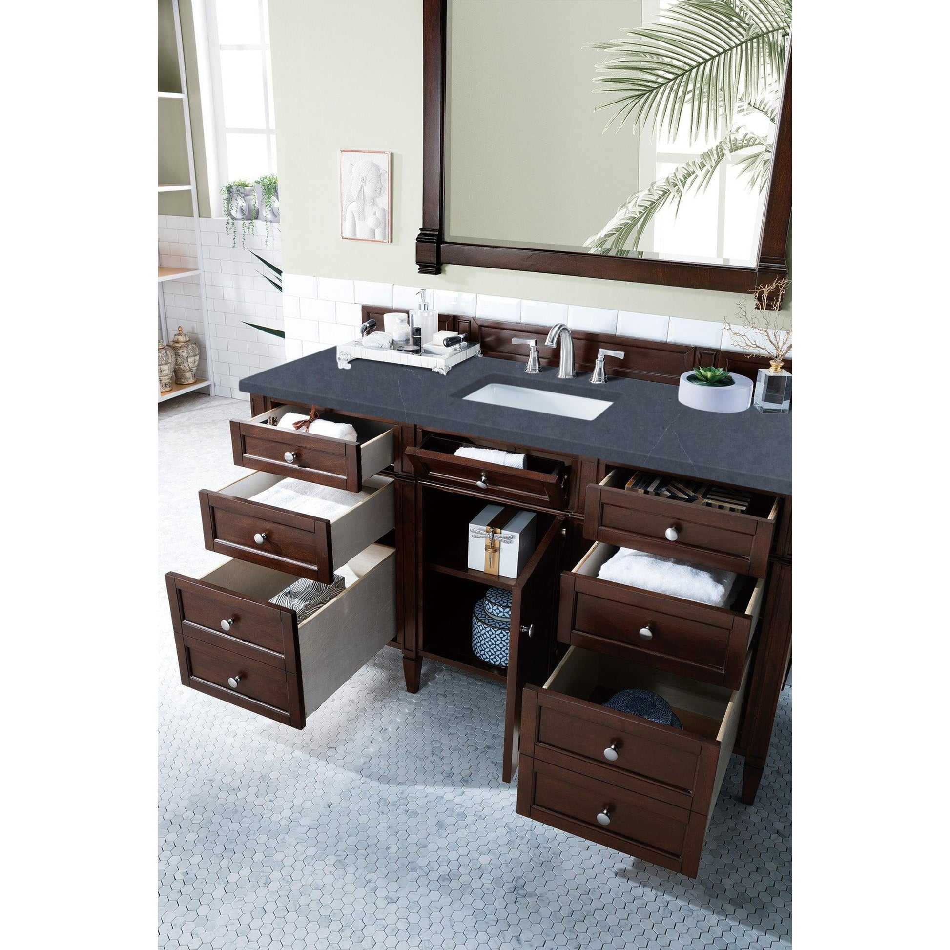 James Martin Vanities Brittany 60" Burnished Mahogany Single Vanity With 3cm Charcoal Soapstone Quartz Top