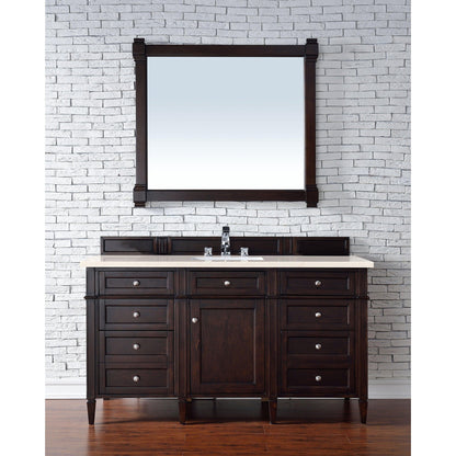 James Martin Vanities Brittany 60" Burnished Mahogany Single Vanity With 3cm Eternal Marfil Quartz Top