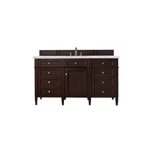 James Martin Vanities Brittany 60" Burnished Mahogany Single Vanity With 3cm Ethereal Noctis Quartz Top