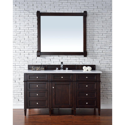 James Martin Vanities Brittany 60" Burnished Mahogany Single Vanity With 3cm White Zeus Quartz Top