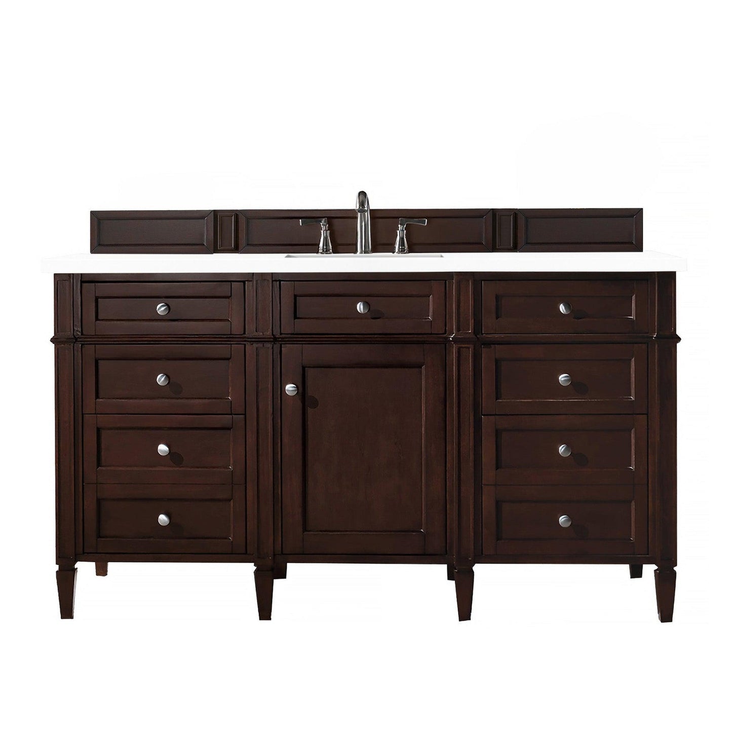 James Martin Vanities Brittany 60" Burnished Mahogany Single Vanity With 3cm White Zeus Quartz Top