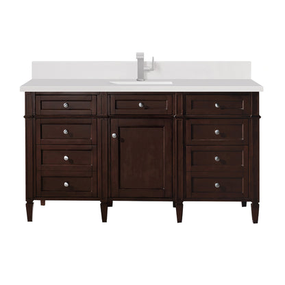 James Martin Vanities Brittany 60" Burnished Mahogany Single Vanity With Single Hole 3 cm White Zeus Quartz Top & Backsplash