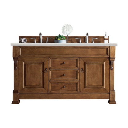 James Martin Vanities Brittany 60" Country Oak Double Vanity With 3 cm Lime Delight Quartz Top