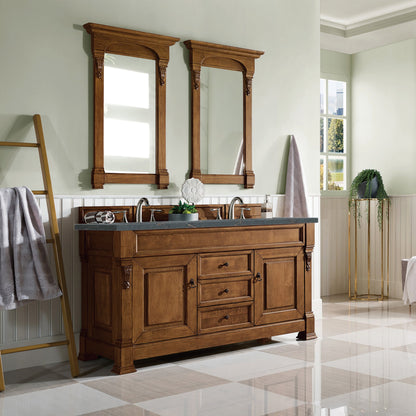 James Martin Vanities Brittany 60" Country Oak Double Vanity With 3 cm Parisien Bleu Quartz Top