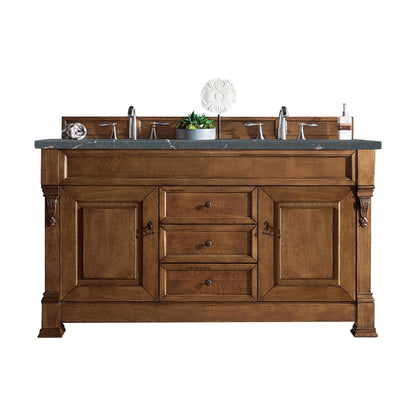 James Martin Vanities Brittany 60" Country Oak Double Vanity With 3 cm Parisien Bleu Quartz Top