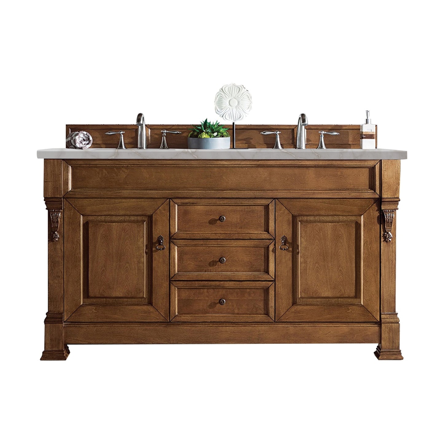 James Martin Vanities Brittany 60" Country Oak Double Vanity With 3 cm Victorian Silver Quartz Top