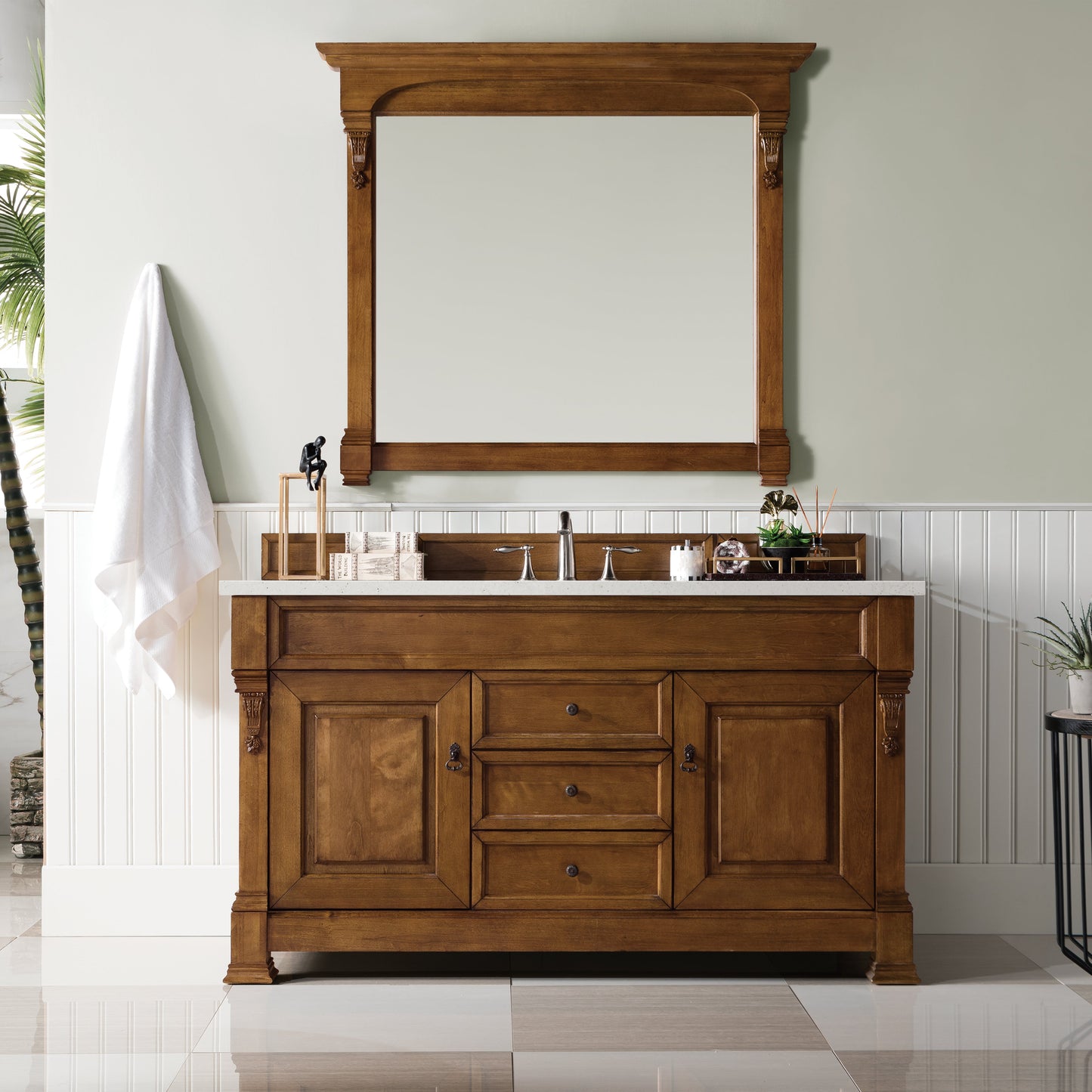 James Martin Vanities Brittany 60" Country Oak Single Vanity With 3 cm Lime Delight Quartz Top