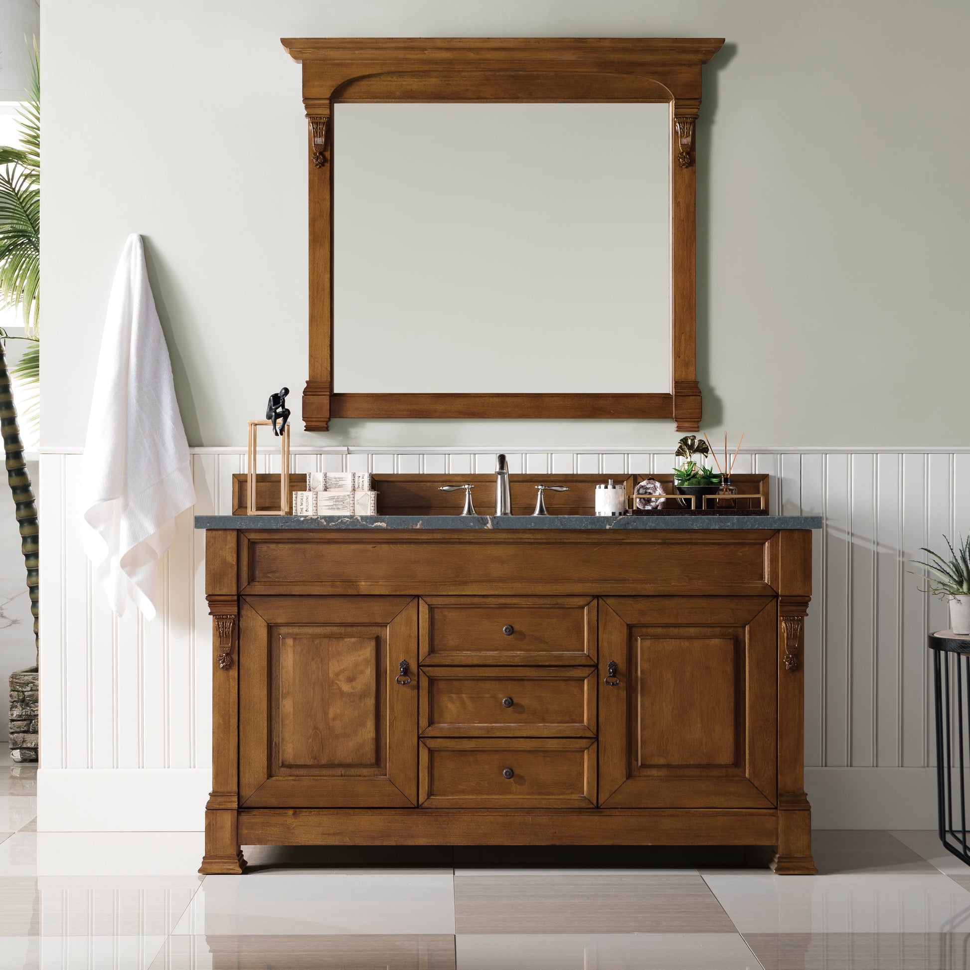 James Martin Vanities Brittany 60" Country Oak Single Vanity With 3 cm Parisien Bleu Quartz Top