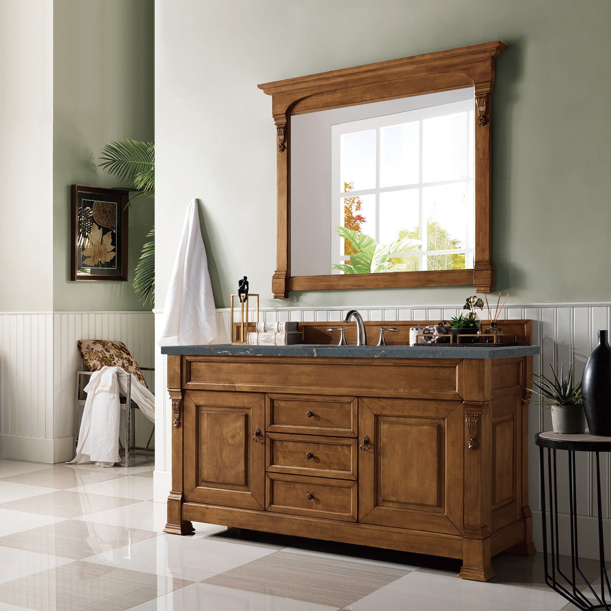 James Martin Vanities Brittany 60" Country Oak Single Vanity With 3 cm Parisien Bleu Quartz Top