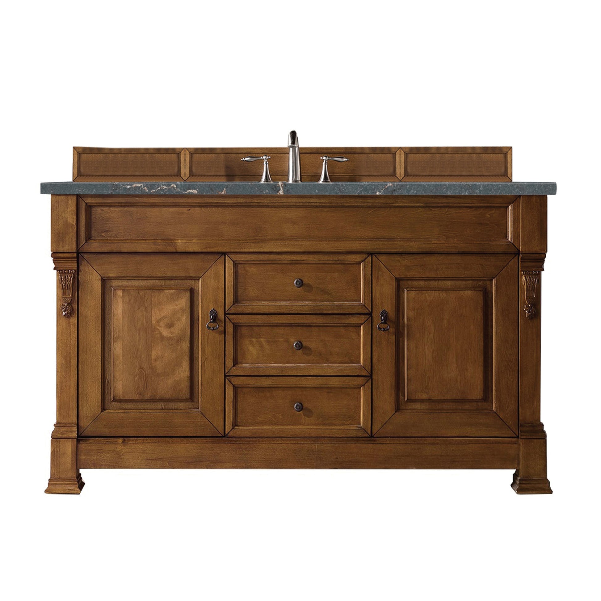 James Martin Vanities Brittany 60" Country Oak Single Vanity With 3 cm Parisien Bleu Quartz Top