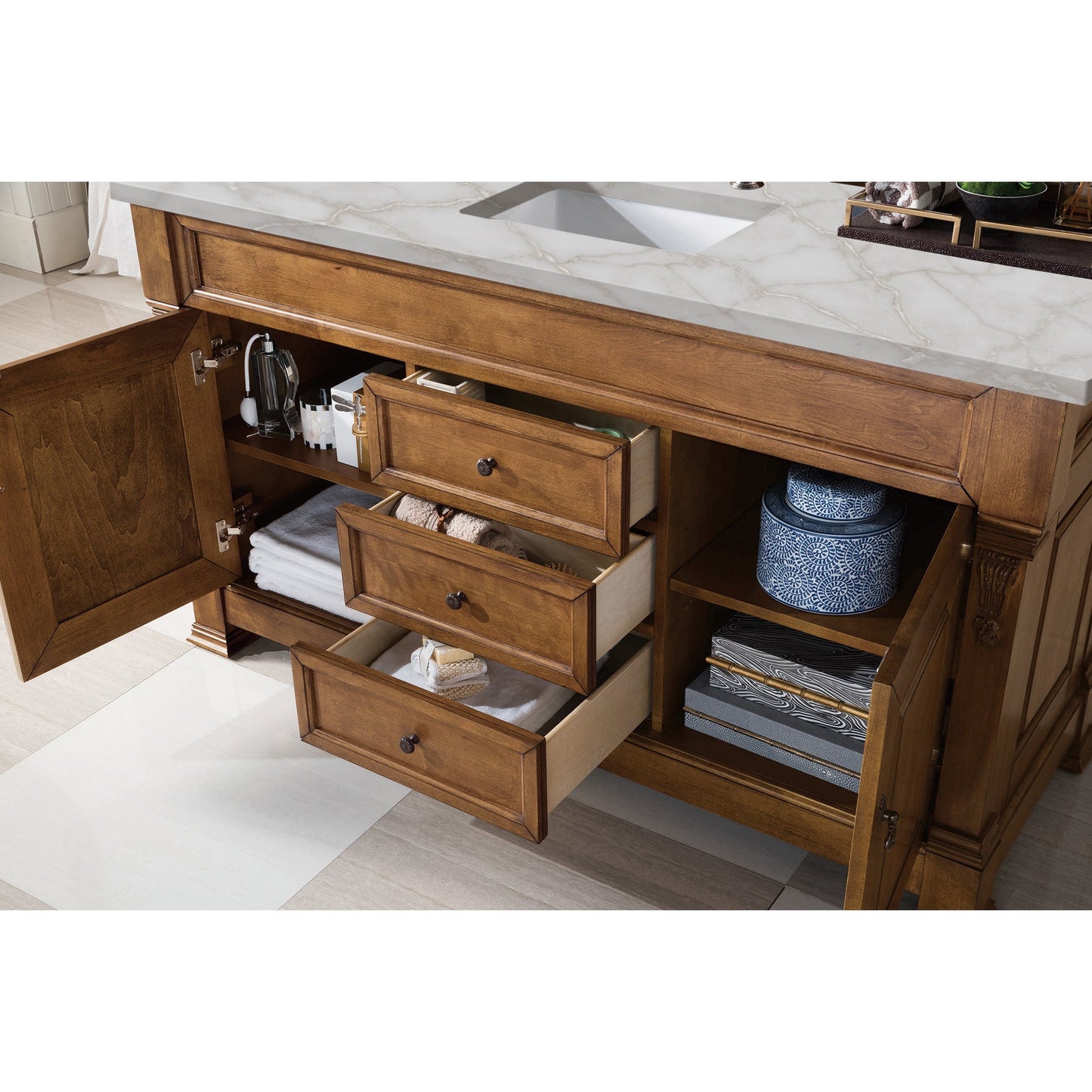 James Martin Vanities Brittany 60" Country Oak Single Vanity With 3 cm Victorian Silver Quartz Top