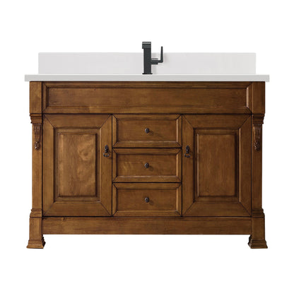 James Martin Vanities Brittany 60" Country Oak Single Vanity With Single Hole 3 cm White Zeus Quartz Top & Backsplash