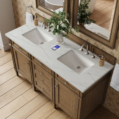 James Martin Vanities Brittany 60" Saddle Brown Double Vanity With 3 cm Ethereal Noctis Silestone Top and FreePower Wireless Charger