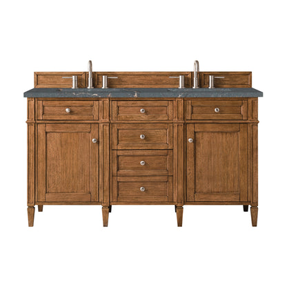 James Martin Vanities Brittany 60" Saddle Brown Double Vanity With 3 cm Parisien Bleu Quartz Top