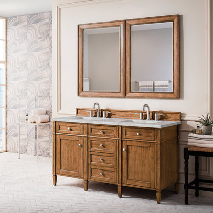 James Martin Vanities Brittany 60" Saddle Brown Double Vanity With 3 cm Victorian Silver Quartz Top