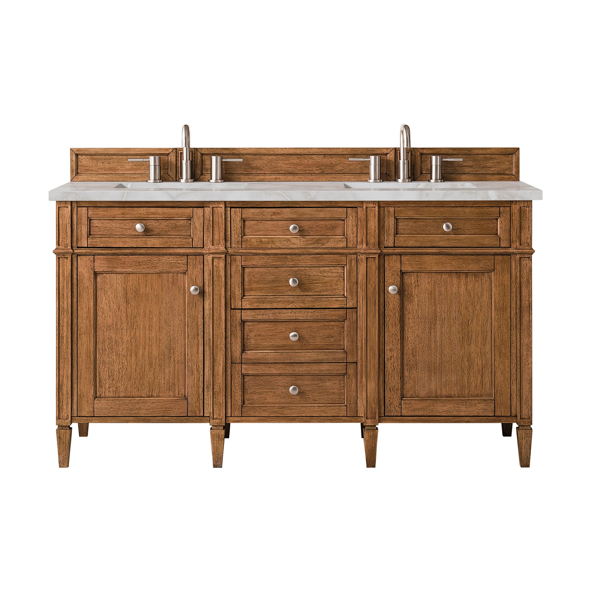 James Martin Vanities Brittany 60" Saddle Brown Double Vanity With 3 cm Victorian Silver Quartz Top