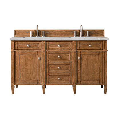 James Martin Vanities Brittany 60" Saddle Brown Double Vanity With 3 cm Victorian Silver Quartz Top