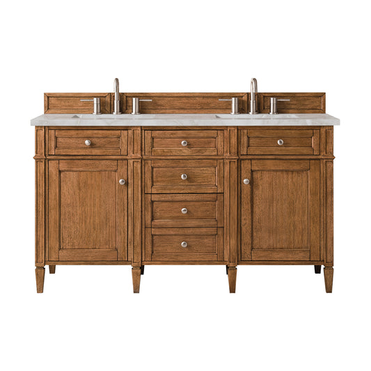 James Martin Vanities Brittany 60" Saddle Brown Double Vanity With 3 cm Victorian Silver Quartz Top