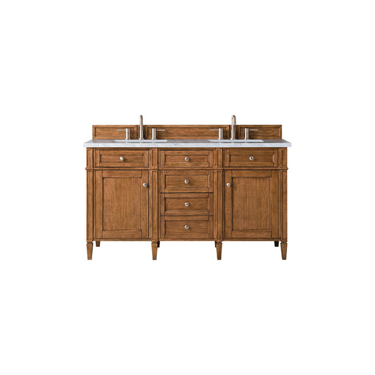 James Martin Vanities Brittany 60" Saddle Brown Double Vanity With 3cm Arctic Fall Solid Surface Top