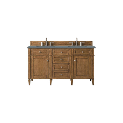 James Martin Vanities Brittany 60" Saddle Brown Double Vanity With 3cm Cala Blue Quartz Top