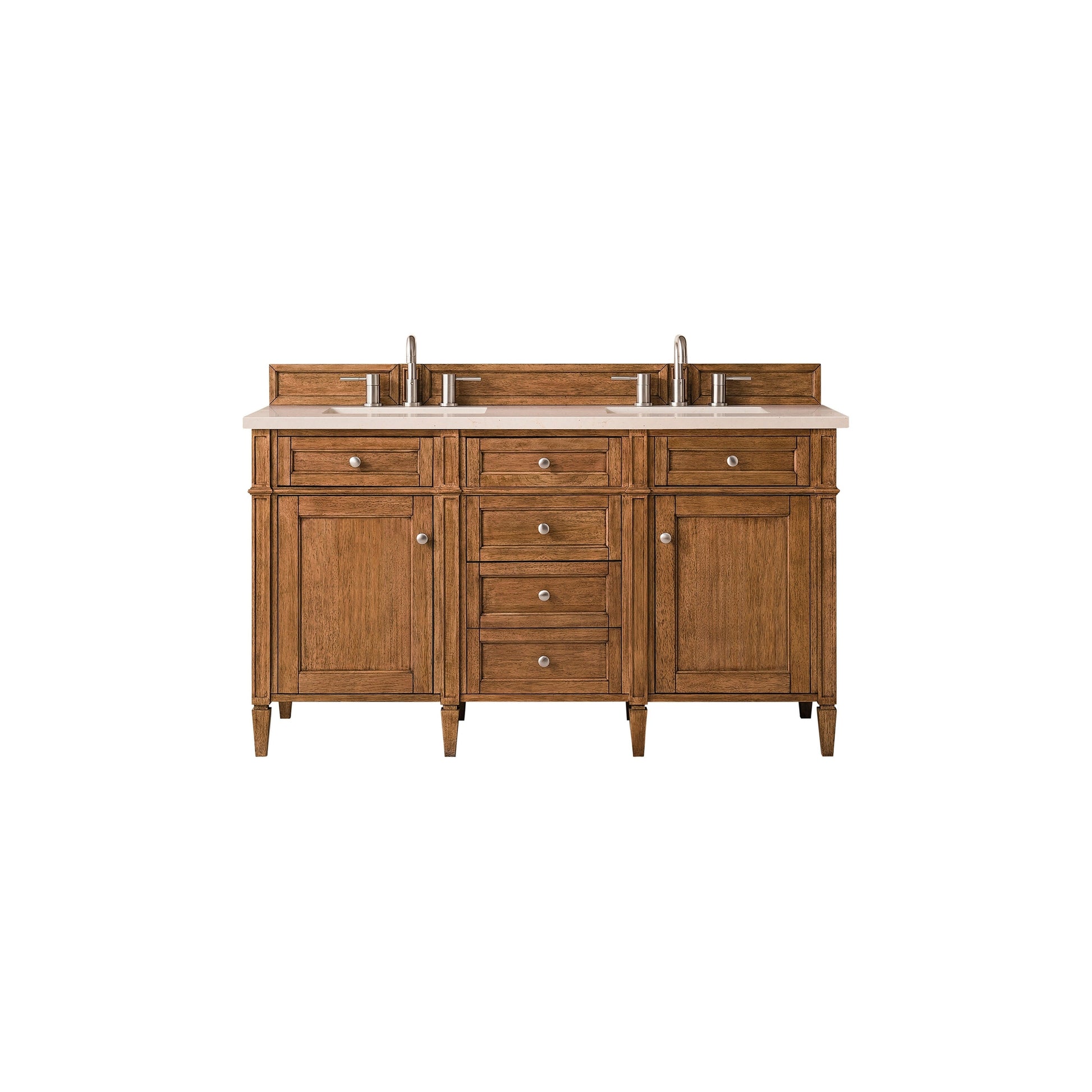 James Martin Vanities Brittany 60" Saddle Brown Double Vanity With 3cm Eternal Marfil Quartz Top