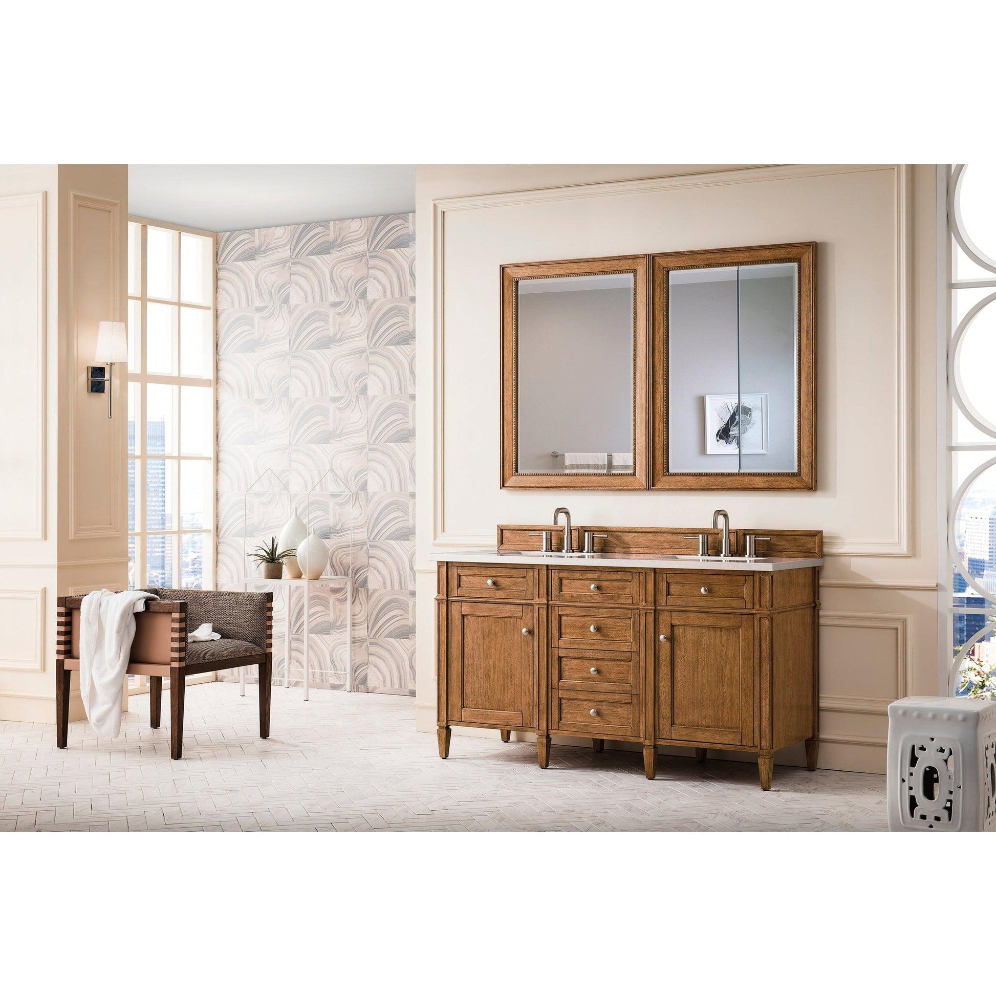 James Martin Vanities Brittany 60" Saddle Brown Double Vanity With 3cm Eternal Serena Quartz Top