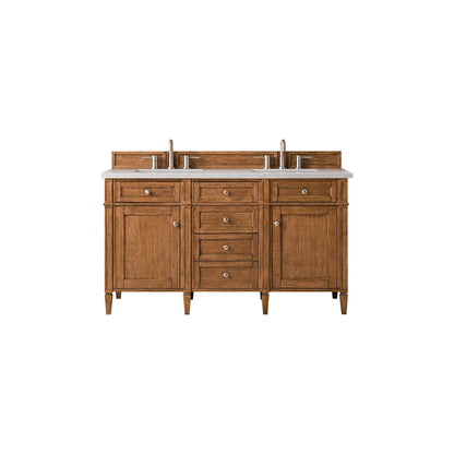 James Martin Vanities Brittany 60" Saddle Brown Double Vanity With 3cm Eternal Serena Quartz Top