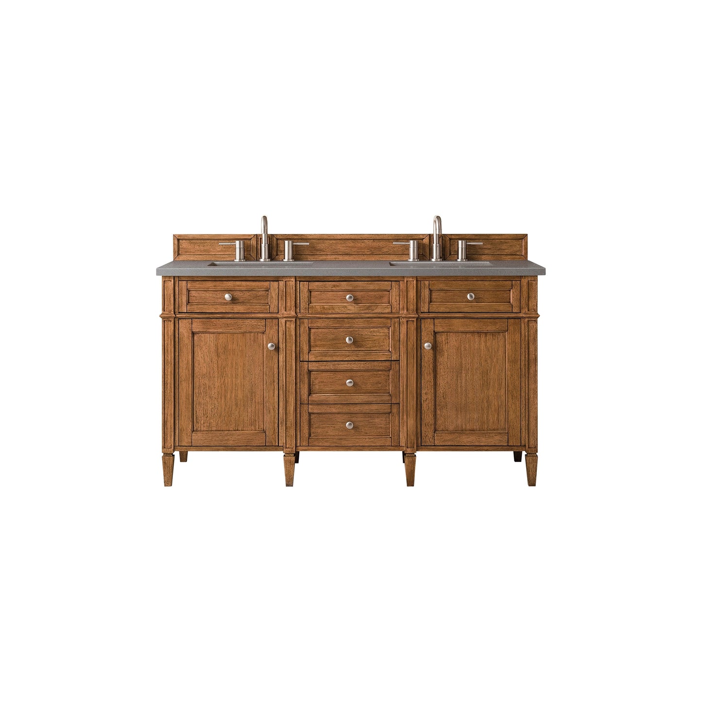 James Martin Vanities Brittany 60" Saddle Brown Double Vanity With 3cm Grey Expo Quartz Top