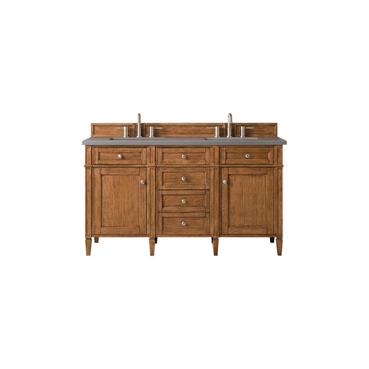 James Martin Vanities Brittany 60" Saddle Brown Double Vanity With 3cm Grey Expo Quartz Top