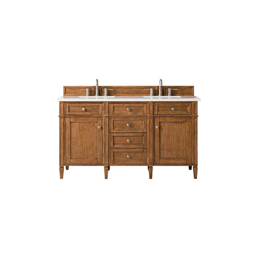 James Martin Vanities Brittany 60" Saddle Brown Double Vanity With 3cm White Zeus Quartz Top