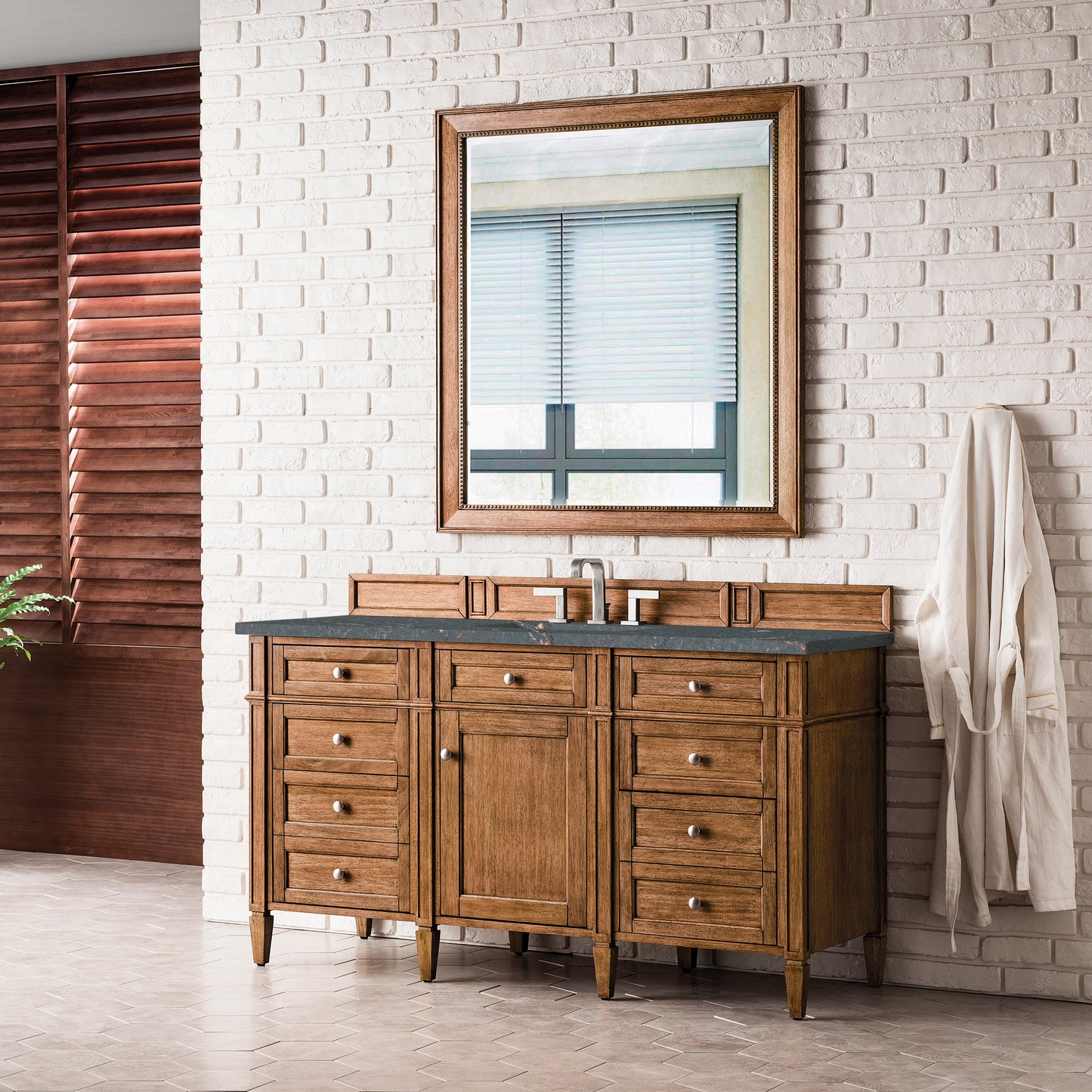 James Martin Vanities Brittany 60" Saddle Brown Single Vanity With 3 cm Parisien Bleu Quartz Top