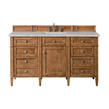 James Martin Vanities Brittany 60" Saddle Brown Single Vanity With 3 cm Victorian Silver Quartz Top