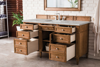 James Martin Vanities Brittany 60" Saddle Brown Single Vanity With 3 cm Victorian Silver Silestone Top and FreePower Wireless Charger